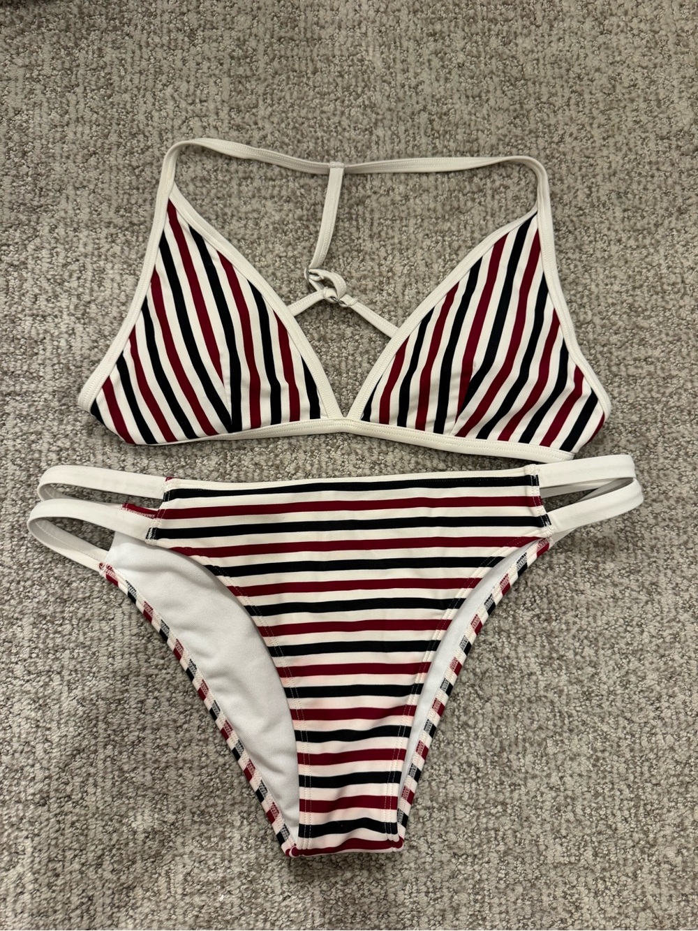 Abercrombie & Fitch Red, White, Blue Striped Bikinj